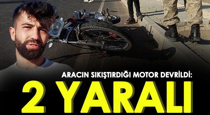 İslahiye’de aracın sıkıştırdığı motor devrildi: 2 yaralı