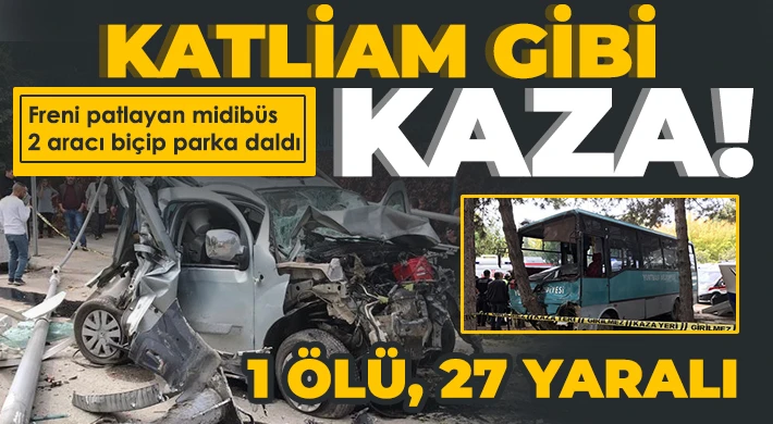 Freni patlayan midibüs 2 aracı biçip parka daldı