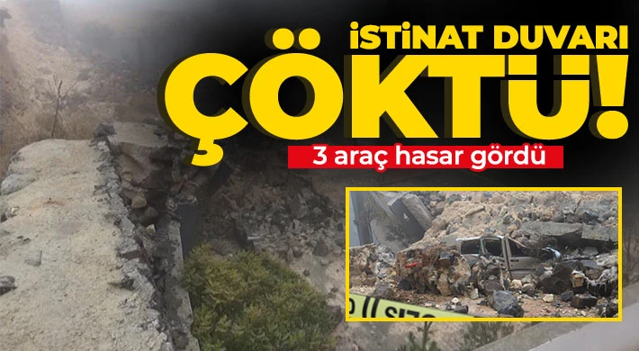 Gaziantep'te yoğun yağış sonrası istinat duvarı araçların üzerine çöktü