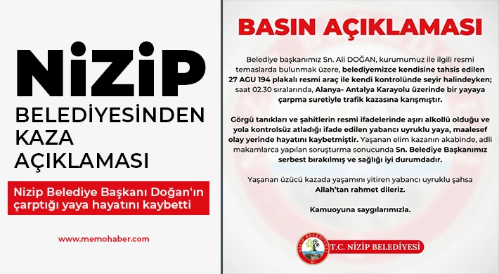 Nizip Belediyesinden kaza açıklaması