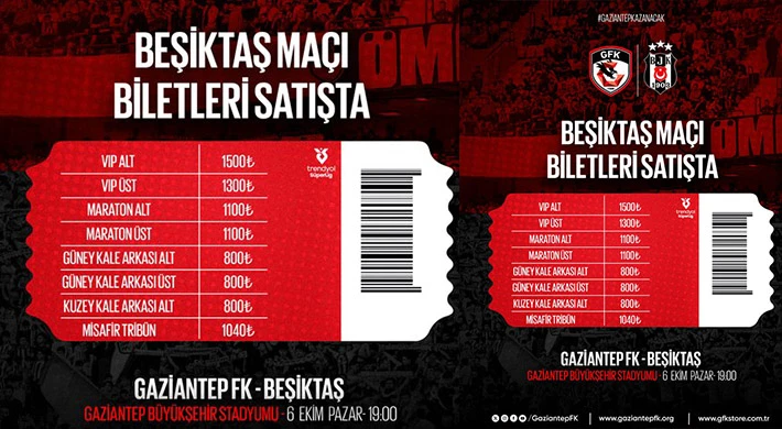 Gaziantep FK-Beşiktaş maçının biletleri satışa çıktı