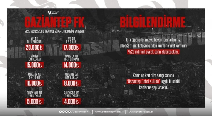 Gaziantep FK'da kombine biletler satışta!