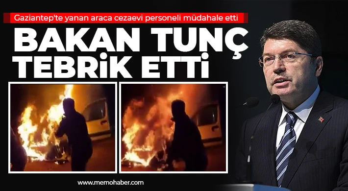 Gaziantep'te araç seyir halindeyken yandı, yardıma cezaevi personeli koştu