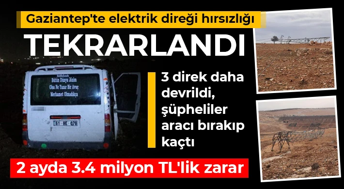 Gaziantep'te elektrik direği hırsızlığı tekrarlandı: 2 ayda 3.4 milyon TL'lik zarar