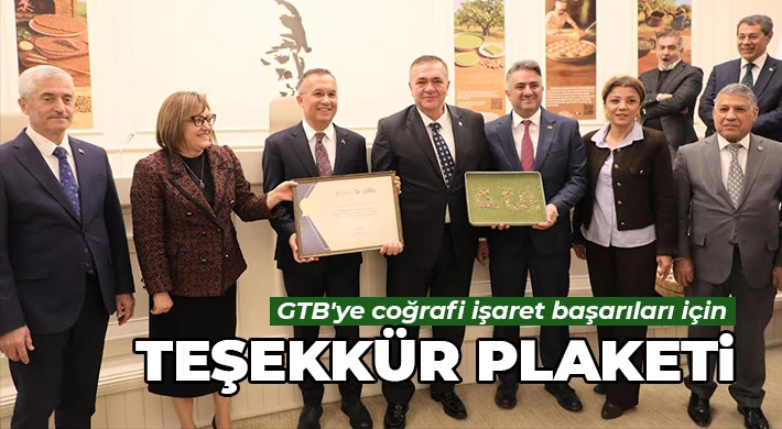 GTB'ye coğrafi işaret başarıları için teşekkür plaketi