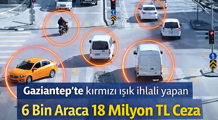 Gaziantep'te kırmızı ışık ihlali yapan 6 bin araca 18 milyon TL ceza