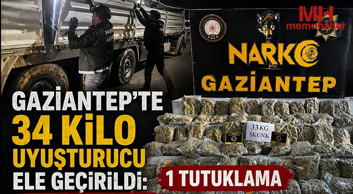 Gaziantep'te 34 kilo uyuşturucu ele geçirildi: 1 tutuklama