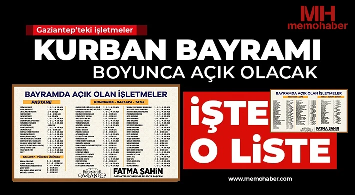 Gaziantep’te Kurban Bayramı’nda Açık Olacak İşletmeler Belli Oldu