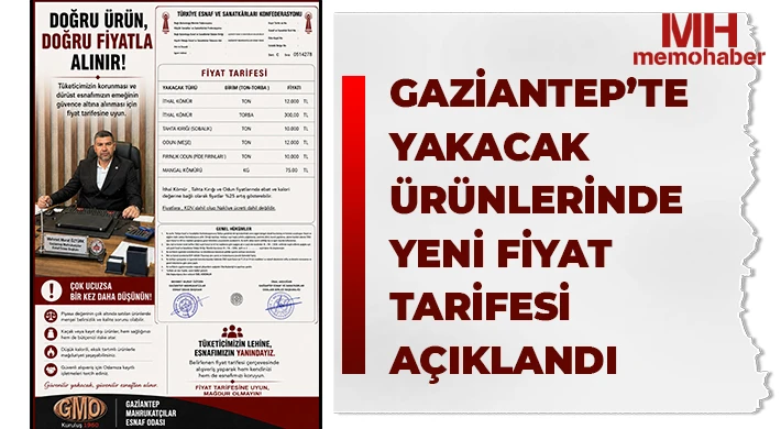 Gaziantep’te Yakacak Ürünlerinde Yeni Fiyat Tarifesi Açıklandı