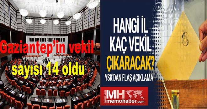 Gaziantep'in milletvekili sayısı değişti: 24 Haziran'da 14 olacak
