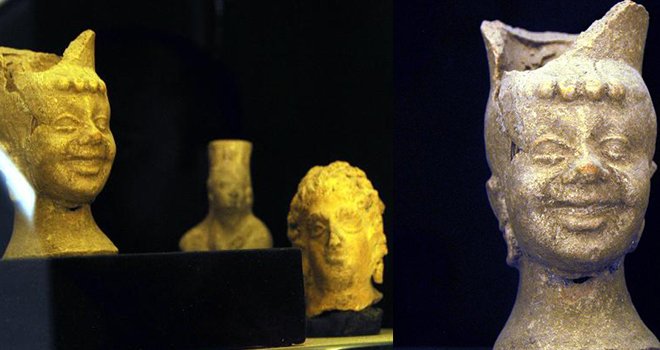 Gaziantep'te 1800 yıllık gülen yüzlü heykelden kadeh