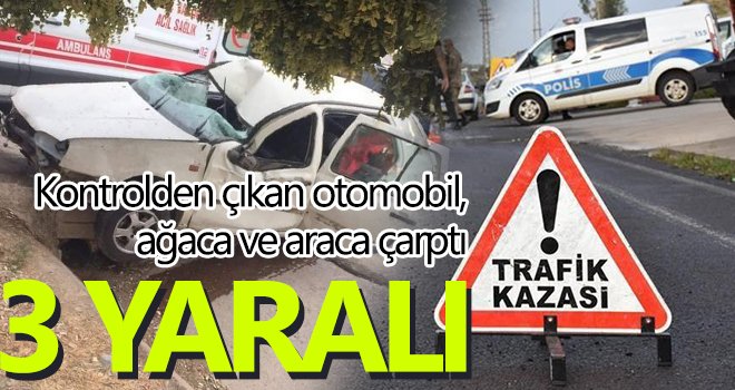 Kontrolden çıkan otomobil, ağaca ve araca çarptı