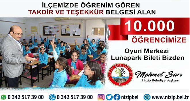 Öğrencilerin karne hediyesi Nizip Belediyesi’nden