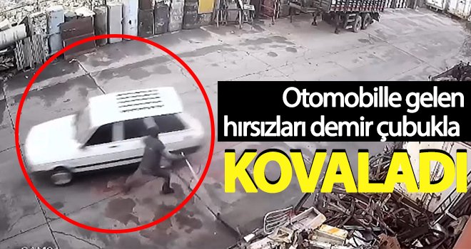 Otomobille gelen hırsızları demir çubukla kovaladı
