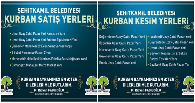ŞEHİTKAMİL’DE KURBAN KESİM VE SATIŞ YERLERİ BELİRLENDİ