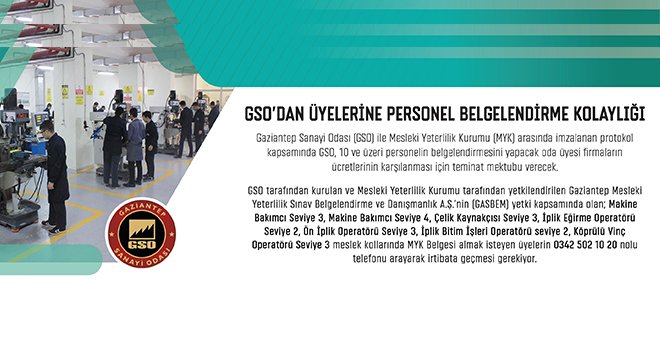  GSO’dan üyelerine personel belgelendirme kolaylığı