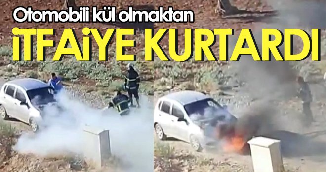  Otomobili kül olmaktan itfaiye kurtardı