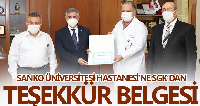  SANKO Üniversitesi Hastanesi’ne Teşekkür Belgesi