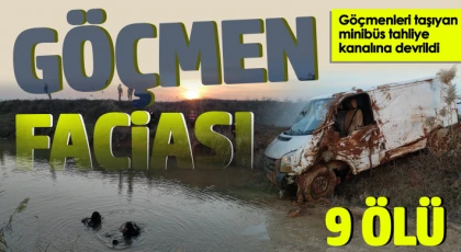 Göçmenleri taşıyan minibüs tahliye kanalına devrildi