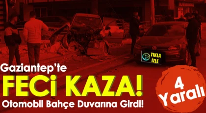 Kontrolü kaybolan araç bahçe duvarını yıktı: 4 yaralı