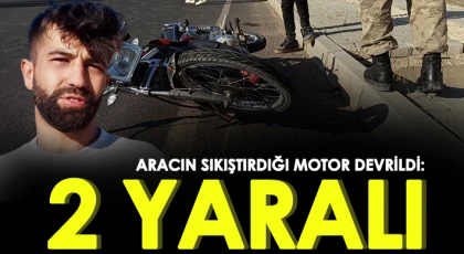 İslahiye’de aracın sıkıştırdığı motor devrildi: 2 yaralı