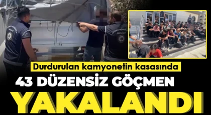 Durdurulan kamyonetin kasasında 43 düzensiz göçmen yakalandı