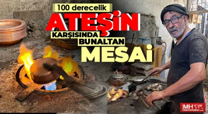 İnsanların sağlığı için bunaltıcı sıcakta ateşin başında bakır kalaylıyorlar