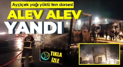 Ayçiçek yağı yüklü tırın dorsesi alev alev yandı