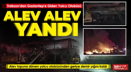 Otobüsün yanma anı cep telefonu kamerasına yansırken araçtan geriye demir yığını kaldı