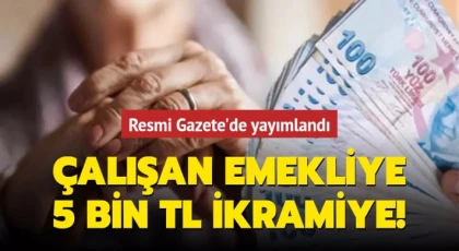 Çalışan emeklilere 5 bin lira ikramiye Resmi Gazete'de