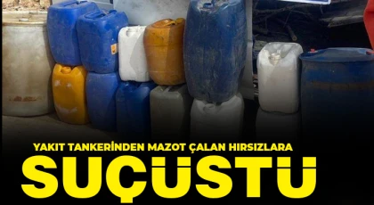 Yakıt tankerinden mazot çalan hırsızlara suçüstü