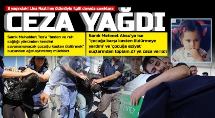 3 yaşındaki Lina Nazlı’nın ölümüyle ilgili davada sanıklara ceza yağdı