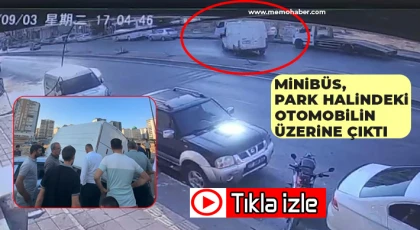 Minibüsün otomobilin üzerine devrilmesi kamerada