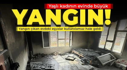 Yangın çıkan evdeki eşyalar kullanılamaz hale geldi