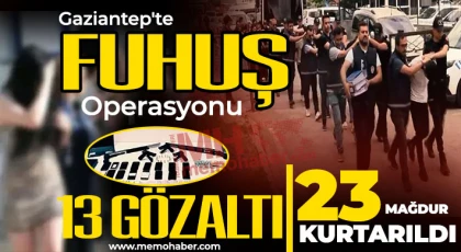 Gaziantep'te fuhuş operasyonu: 13 şüpheli yakalandı, 23 mağdur kurtarıldı