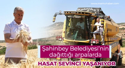 Şahinbey Belediyesi’nin dağıttığı arpalarda hasat sevinci yaşanıyor