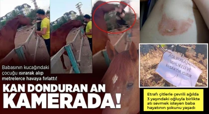 Attan beklenmedik hareket: Babasının kucağındaki çocuğu ısırarak alıp havaya fırlattı