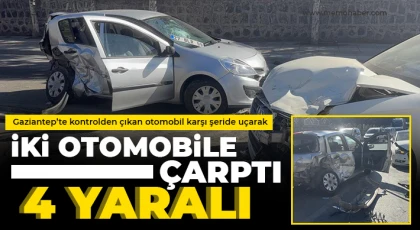 Kontrolden çıkan otomobil karşı şeride uçarak iki otomobile çarptı: 4 yaralı