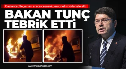 Gaziantep'te araç seyir halindeyken yandı, yardıma cezaevi personeli koştu