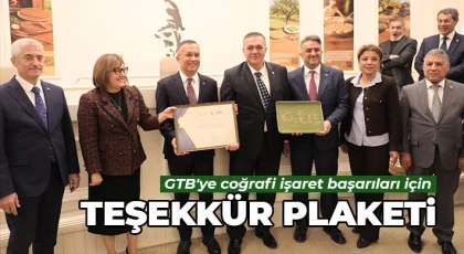 GTB'ye coğrafi işaret başarıları için teşekkür plaketi