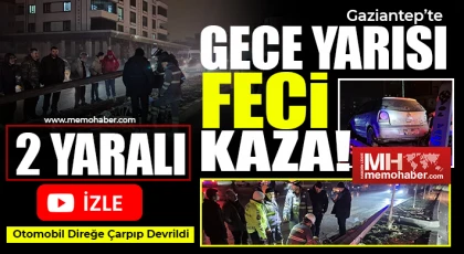 Gaziantep'te Kontrolden Çıkan Otomobil Direği Devirdi: 2 Yaralı