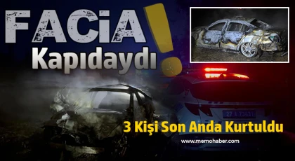 Gaziantep’te Korku Dolu Anlar: Şarampole Uçan Otomobil Alev Aldı