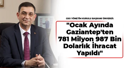 Ünverdi: "Ocak ayında Gaziantep'ten 781 milyon 987 bin dolarlık ihracat yapıldı"