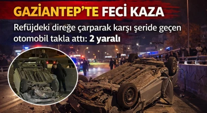 Refüjdeki direğe çarparak karşı şeride geçen otomobil takla attı: 2 yaralı