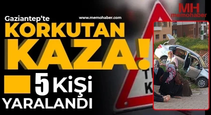 Nizip’te Fıstık Kent TOKİ’de Korkutan Kaza: Direksiyonu Kilitlenen Araç Şarampole Devrildi, 5 Yaralı