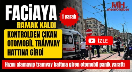 Gaziantep'te kontrolden çıkan otomobil tramvay hattına girdi: 1 yaralı