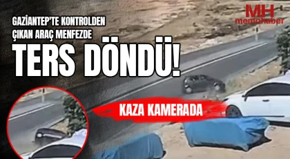 Gaziantep'te kontrolden çıkan araç menfezde ters döndü: Kaza kamerada