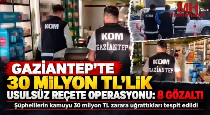 Gaziantep’te 30 milyon TL’lik usulsüz reçete operasyonu: 8 gözaltı