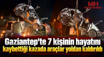 Gaziantep'te 7 kişinin öldüğü kazada araçlar yoldan kaldırıldı