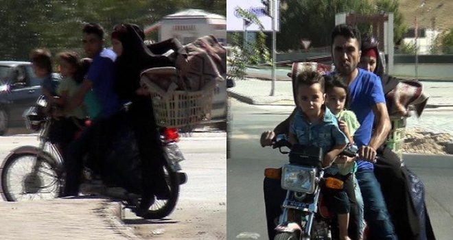 5 kişilik ailenin motosiklette tehlikeli yolculuğu